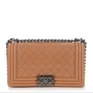 CHANEL Caviar Quilted Medium Boy Flap Camel